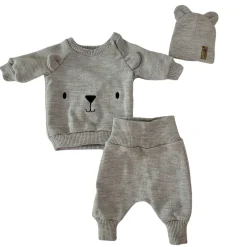 KAZUM Dres bluza oversize + spodnie + czapka z włóczki 56-86 baby brown