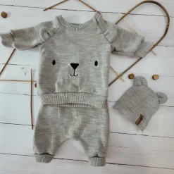 KAZUM Dres bluza oversize + spodnie + czapka z włóczki 56-86 baby brown