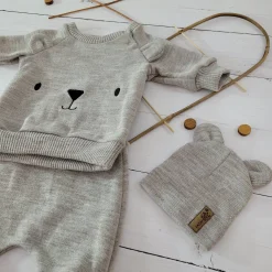 KAZUM Dres bluza oversize + spodnie + czapka z włóczki 56-86 baby brown