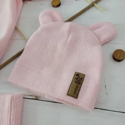 KAZUM Dres bluza oversize + spodnie + czapka z włóczki 56-86 baby rose
