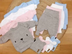 KAZUM Dres bluza oversize + spodnie + czapka z włóczki 56-86 baby rose