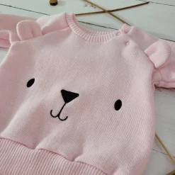 KAZUM Dres bluza oversize + spodnie + czapka z włóczki 56-86 baby rose