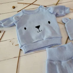 KAZUM Dres bluza oversize + spodnie + czapka z włóczki 56-86 baby blue