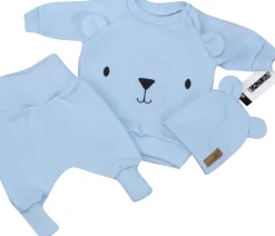 KAZUM Dres bluza oversize + spodnie + czapka z włóczki 56-86 baby blue