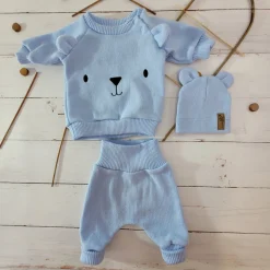 KAZUM Dres bluza oversize + spodnie + czapka z włóczki 56-86 baby blue