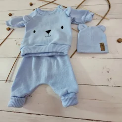 KAZUM Dres bluza oversize + spodnie + czapka z włóczki 56-86 baby blue