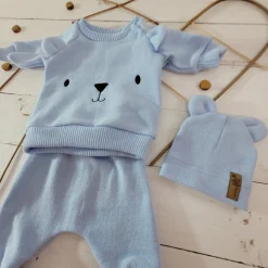 KAZUM Dres bluza oversize + spodnie + czapka z włóczki 56-86 baby blue
