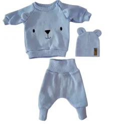 KAZUM Dres bluza oversize + spodnie + czapka z włóczki 56-86 baby blue