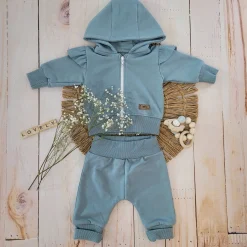 KAZUM Dres dziewczęcy bluza + spodnie z falbankami morski ostatnie sztuki 56-86