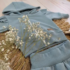 KAZUM Dres dziewczęcy bluza + spodnie z falbankami morski ostatnie sztuki 56-86