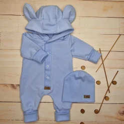 Kazum Kombinezon + czapka pajac 56-86 wygodny bawełniany baby blue