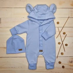 Kazum Kombinezon + czapka pajac 56-86 wygodny bawełniany baby blue