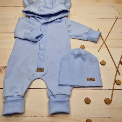 Kazum Kombinezon + czapka pajac 56-86 wygodny bawełniany baby blue