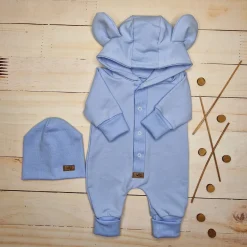 Kazum Kombinezon + czapka pajac 56-86 wygodny bawełniany baby blue
