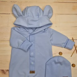 Kazum Kombinezon + czapka pajac 56-86 wygodny bawełniany baby blue