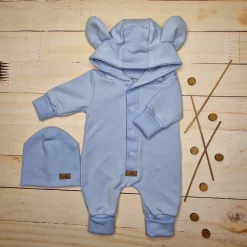 Kazum Kombinezon + czapka pajac 56-86 wygodny bawełniany baby blue