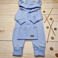 Kazum Kombinezon + czapka pajac 56-86 wygodny bawełniany baby blue