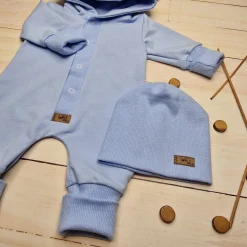 Kazum Kombinezon + czapka pajac 56-86 wygodny bawełniany baby blue