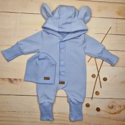 Kazum Kombinezon + czapka pajac 56-86 wygodny bawełniany baby blue
