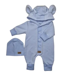 Kazum Kombinezon + czapka pajac 56-86 wygodny bawełniany baby blue