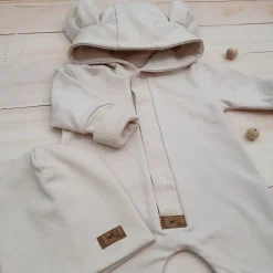 Kazum Kombinezon + czapka pajac 56-86 wygodny bawełniany alabaster beige