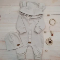 Kazum Kombinezon + czapka pajac 56-86 wygodny bawełniany alabaster beige