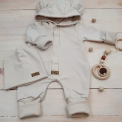 Kazum Kombinezon + czapka pajac 56-86 wygodny bawełniany alabaster beige