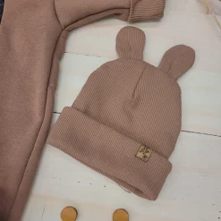 KAZUM Kombinezon na dwa zamki, z ocieplanej dresówki + czapka 56-86 brownie baby