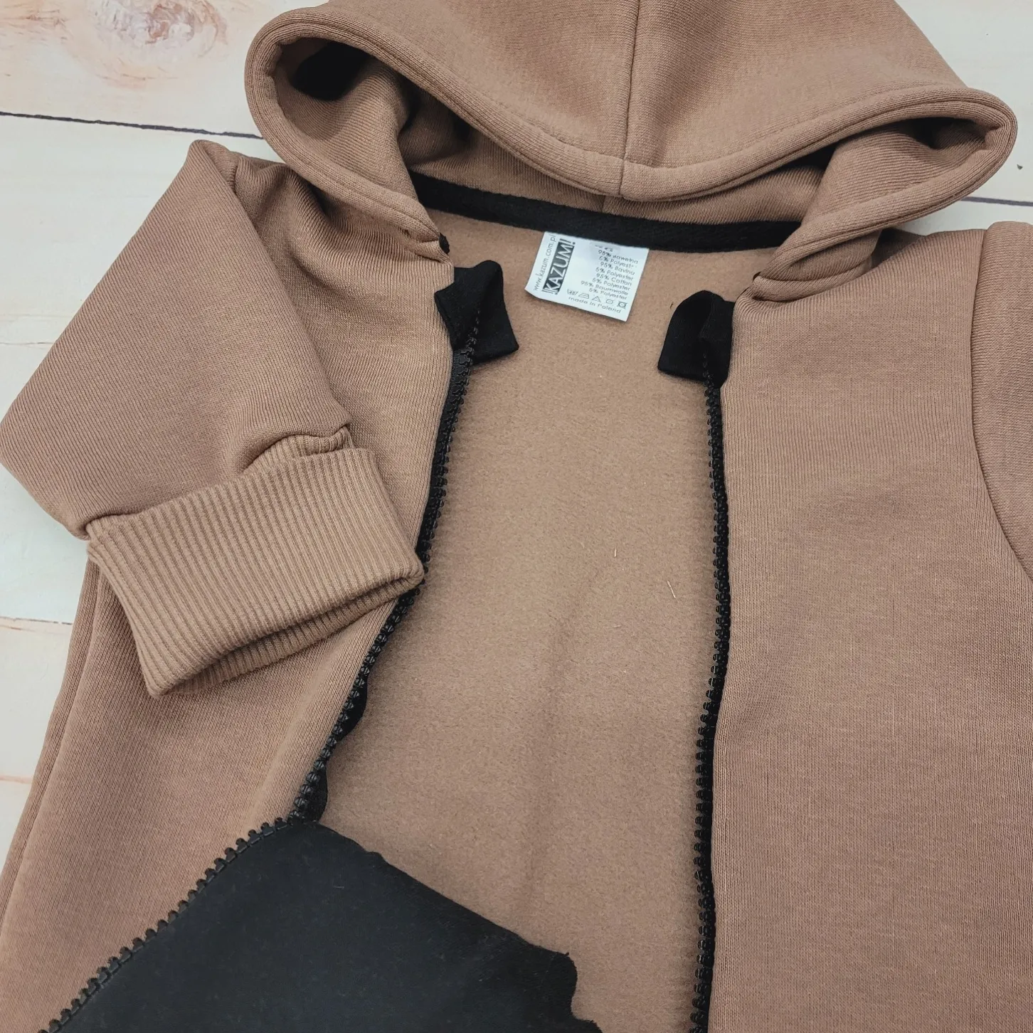 KAZUM Kombinezon na dwa zamki, z ocieplanej dresówki + czapka 56-86 brownie baby