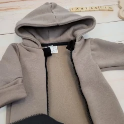 KAZUM Kombinezon na dwa zamki, z ocieplanej dresówki + czapka 56-86 choco brownie
