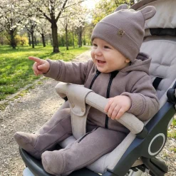 KAZUM Kombinezon na dwa zamki, z ocieplanej dresówki + czapka 56-86 choco brownie