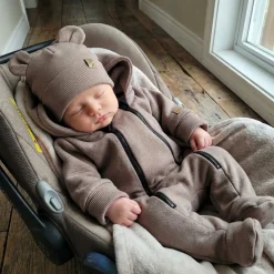 KAZUM Kombinezon na dwa zamki, z ocieplanej dresówki + czapka 56-86 choco brownie