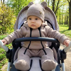 KAZUM Kombinezon na dwa zamki, z ocieplanej dresówki + czapka 56-86 choco brownie