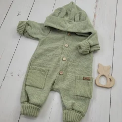 KAZUM Kombinezon włóczkowy wiosna jesień z odpinanym kapturem 56-86 olive green