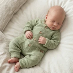 KAZUM Kombinezon włóczkowy wiosna jesień z odpinanym kapturem 56-86 olive green