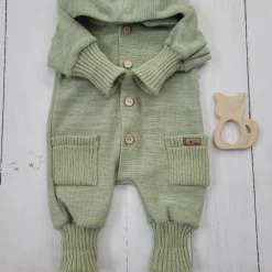 KAZUM Kombinezon włóczkowy wiosna jesień z odpinanym kapturem 56-86 olive green