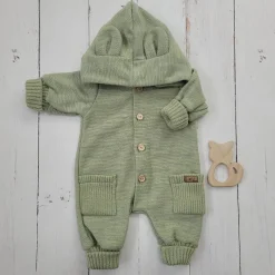 KAZUM Kombinezon włóczkowy wiosna jesień z odpinanym kapturem 56-86 olive green