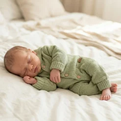 KAZUM Kombinezon włóczkowy wiosna jesień z odpinanym kapturem 56-86 olive green