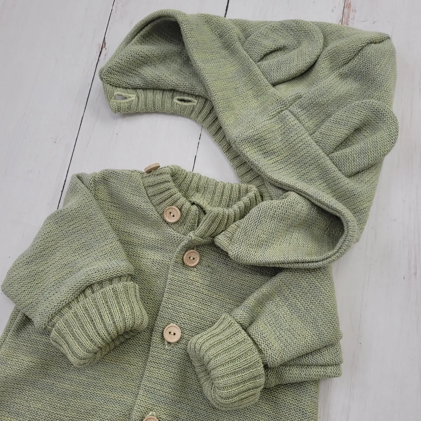 KAZUM Kombinezon włóczkowy wiosna jesień z odpinanym kapturem 56-86 olive green