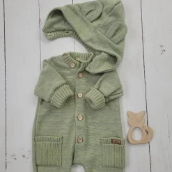 KAZUM Kombinezon włóczkowy wiosna jesień z odpinanym kapturem 56-86 olive green