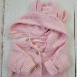 KAZUM Kombinezon włóczkowy wiosna jesień z odpinanym kapturem 56-86 pinky rose