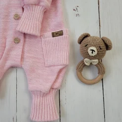 KAZUM Kombinezon włóczkowy wiosna jesień z odpinanym kapturem 56-86 pinky rose