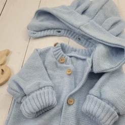 KAZUM Kombinezon włóczkowy wiosna jesień z odpinanym kapturem 56-86 baby blue