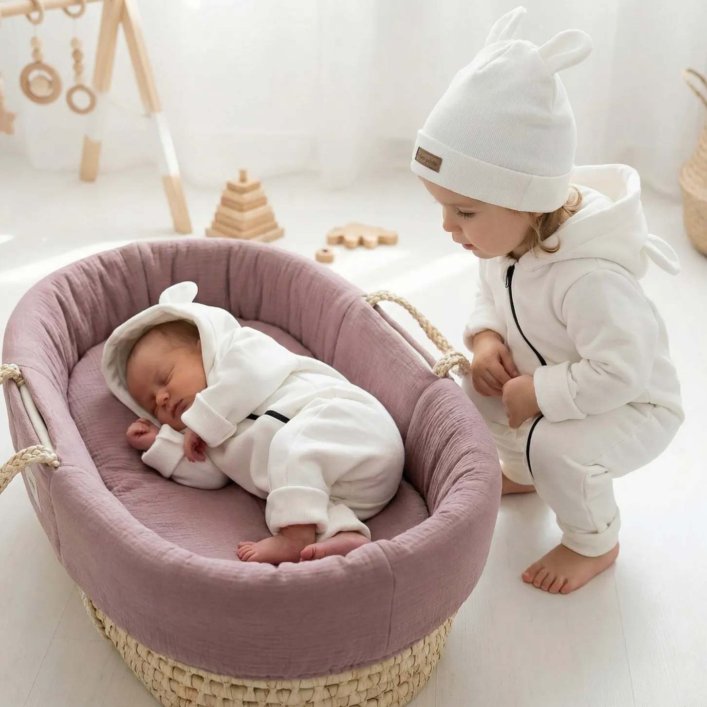 KAZUM Kombinezon z cienkiej ocieplanej dresówki bez stóp + czapka ivory 56-86