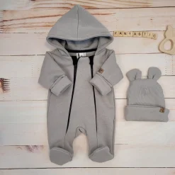 KAZUM Kombinezon z ocieplanej dresówki + czapka 56-86 ashen gray