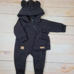 KAZUM Kombinezon z ocieplanej dresówki bez stóp + czapka black 56-86