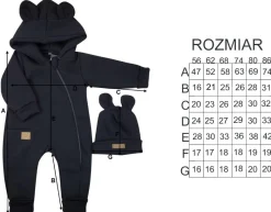 KAZUM Kombinezon z ocieplanej dresówki bez stóp + czapka black 56-86