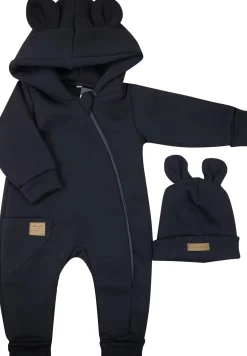 KAZUM Kombinezon z ocieplanej dresówki bez stóp + czapka black 56-86