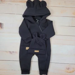 KAZUM Kombinezon z ocieplanej dresówki bez stóp + czapka black 56-86