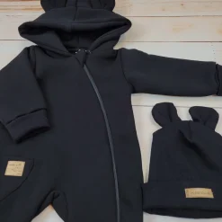KAZUM Kombinezon z ocieplanej dresówki bez stóp + czapka black 56-86